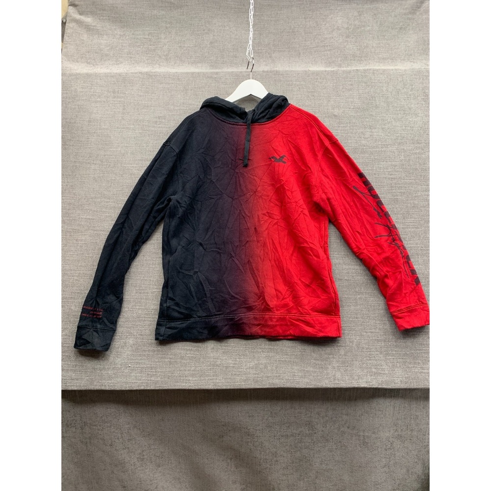 Hollister Hoodie Mens Medium Red Black Ombre Gradient Fleece Lined Drawstring